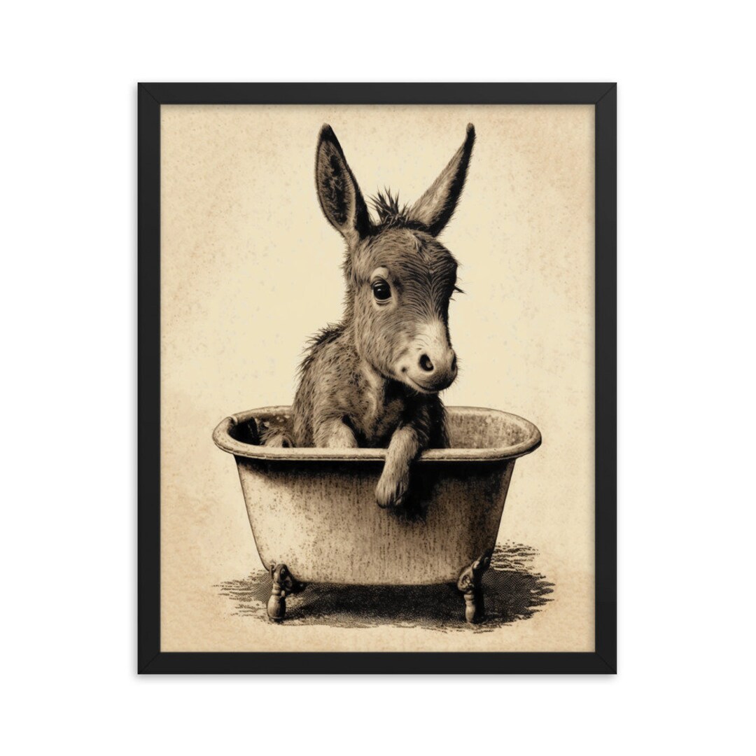 Donkey in A Bathtub Animal Wall Art Vintage Style Ink Etsy