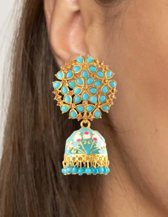 Big meenakari jhumkas deals