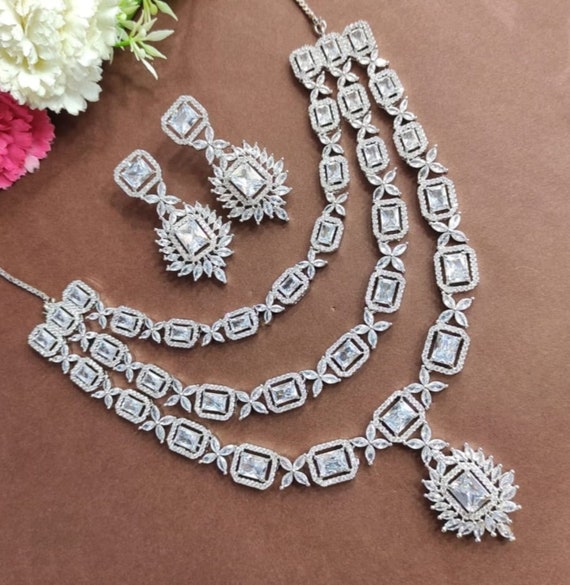 American diamond heavy necklace deals