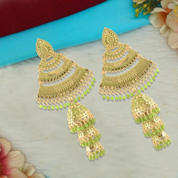 Big Jhumka Earrings Dangling Jhalar Handmade Indian Jewelry