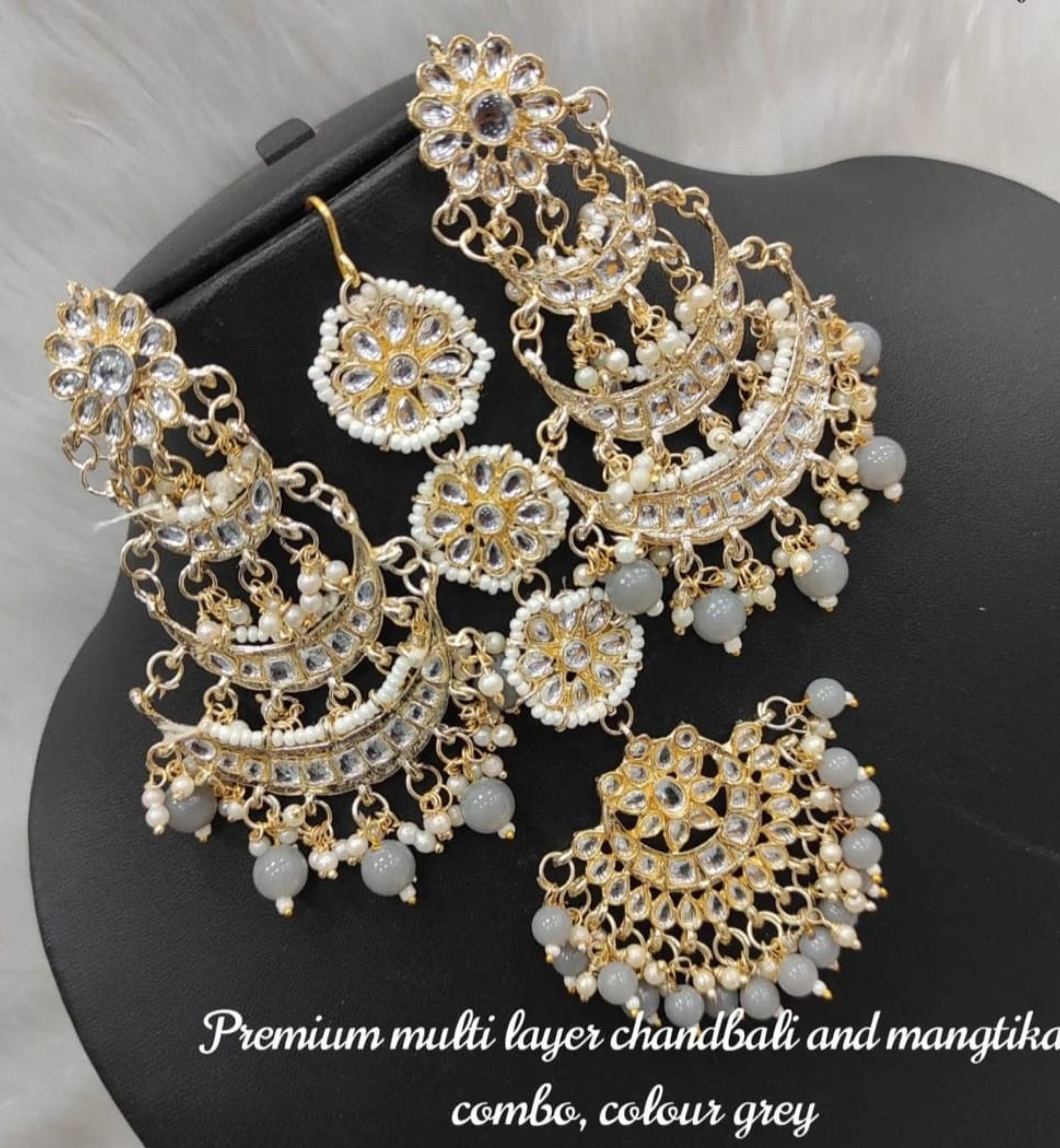 Kamal Johar Grey Color Pearls Necklace with Earrings & Tikka Mangalsutra  Jkms_078 | Necklace set, Necklace, Grey pearl necklace