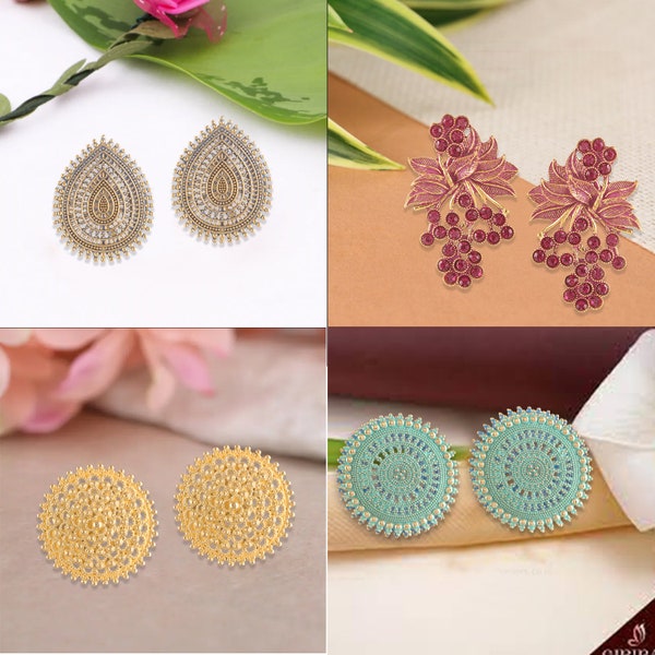 Regular Wear Stud Earring Tops Indian Handmade Jewelry Everyday Earrings Combo Of 4 Statement Earrings Trendy Studs Gift For Her Anniversary