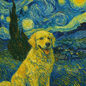 Custom Van Gogh Pet Portrait from Photo | Starry Night Style Cat & Dog Painting | Artistic Pet Memorial or Unique Gift