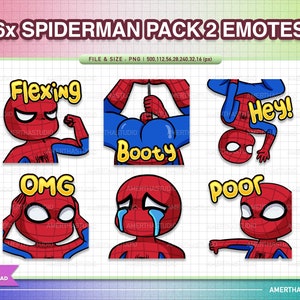 Paquete de 6 gestos de Twitch de Spiderman 2 / Gestos kawaii / Gestos lindos / Gestos de Twitch / Gesto de texto / Discord / Kawaii