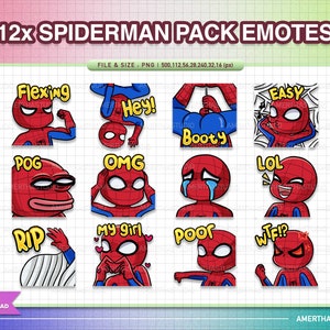 Paquete de 12 gestos de Spiderman para Twitch, Gestos Kawaii, Emoticones bonitos, Gestos de Twitch, Gesto de texto, Discord, Kawaii