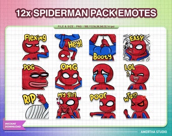 12x Spiderman Twitch Emotes Pack | Kawaii Emotes | Cute Emotes | Twitch Emotes | Text Emote | Discord | Kawaii