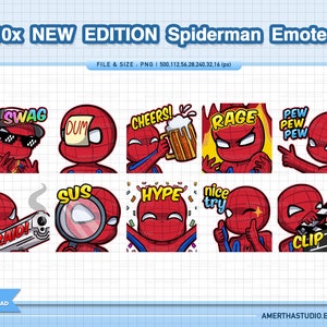 10x NUEVA EDICIÓN Spiderman Twitch Emotes Pack / Kawaii Emotes / Facebook Emotes / Twitch Emotes / Text Emote / Discord / Vtuber / Youtube