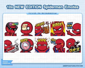 10x NEW EDITION Spiderman Twitch Emotes Pack | Kawaii Emotes | Facebook Emotes | Twitch Emotes | Text Emote | Discord | Vtuber | Youtube