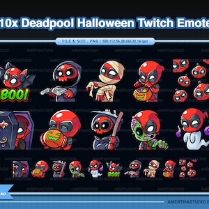 10x Deadpool Halloween Streamer Emotes Pack | Kawaii Emotes | Cute Emotes | Twitch Emotes | Text Emote | Discord | Halloween Emote