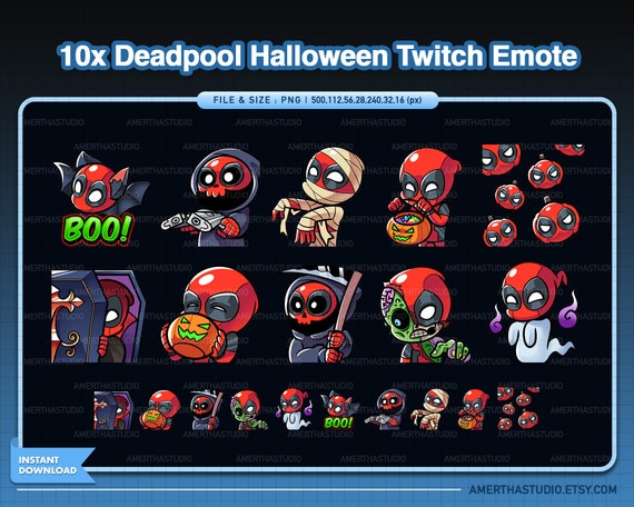 10x Deadpool Halloween Streamer Emotes Pack | Kawaii Emotes | Cute Emotes | Twitch Emotes | Text Emote | Discord | Halloween Emote