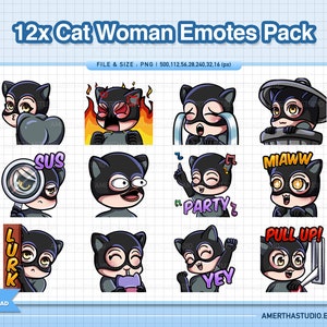 12x Cat Womaan Emotes Pack | Twitch Emote | Streamer Emote | Discord Emotes | Youtube Emotes | Custom Emotes | Text Emotes