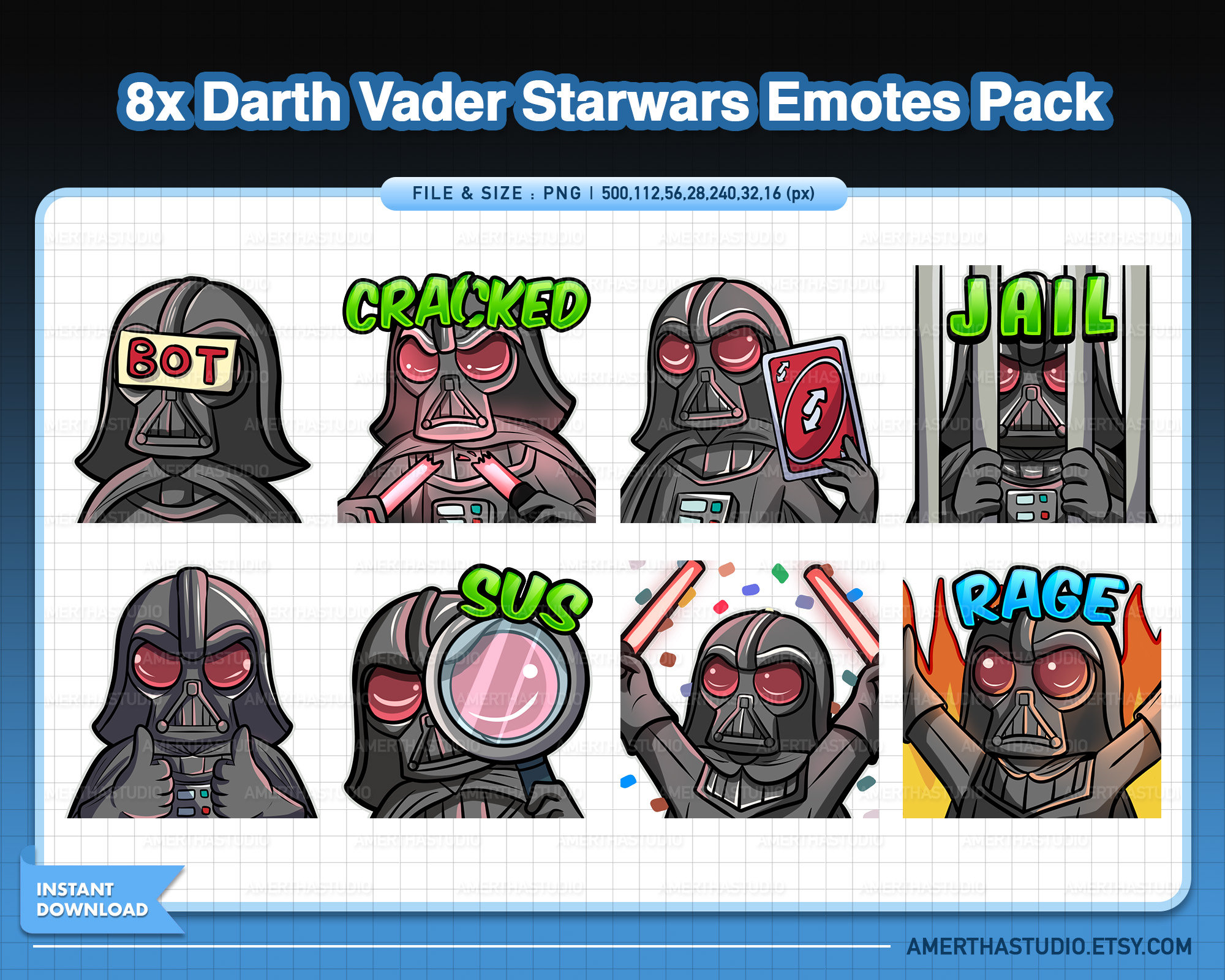 8x Darth Vader Starwars Twitch Emotes Pack | Kawaii Emotes | Cute Emotes | Twitch Emotes | Text Emote | Discord | Kawaii