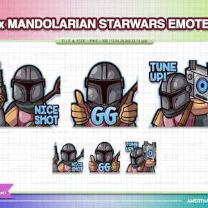 Paquete de 3 gestos de Twitch de StarWars de Mandolarian / Gestos kawaii / Gestos lindos / Gestos de Twitch / Gesto de texto / Discord / Kawaii