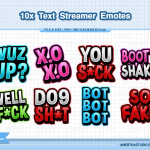 10x Text Streamer Emotes Pack | Kawaii Emotes | Facebook Emotes | Twitch Emotes | Text Emote | Discord Emote | Vtuber | Youtube Emote