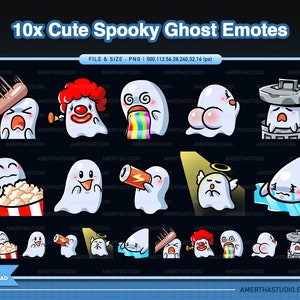 10x Spooky Ghost Halloween Emotes Pack | Sub Emotes | Facebook Emotes | Twitch Emotes | Text Emote | Discord | Streamer Emotes