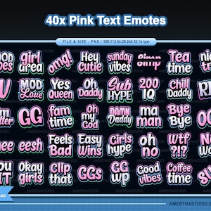 40x Pink Text Emotes Pack | Streamer Emote | Discord Emotes | Youtube Emotes | Facebook Emotes | Custom Emotes | Vtube Streamer | Twitch