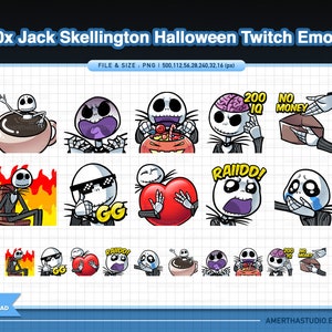 10x Jack Skellington Halloween Streamer Emotes Pack | Kawaii Emotes | Cute Emotes | Twitch Emotes | Text Emote | Discord | Halloween Twitch