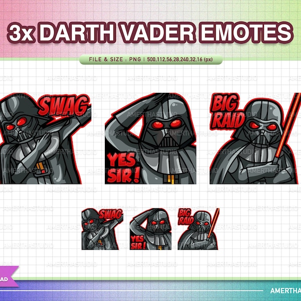 3x Darth Vader Starwars Twitch Emotes Pack | Kawaii Emotes | Cute Emotes | Twitch Emotes | Text Emote | Discord | Kawaii