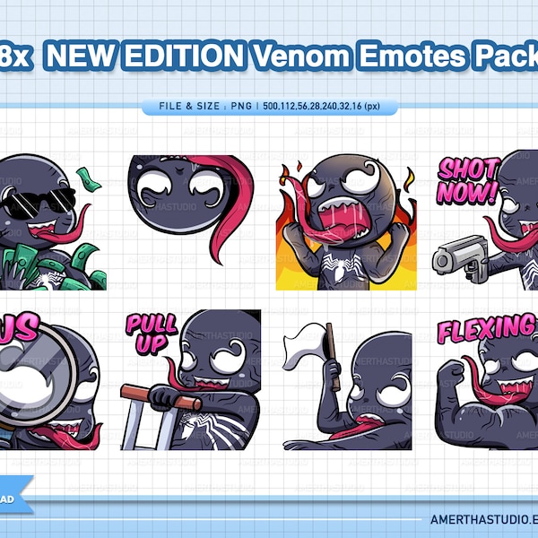 10x NEW EDITION Venom Twitch Emotes Pack | Kawaii Emotes | Facebook Emotes | Twitch Emotes | Text Emote | Discord | Vtuber | Youtube