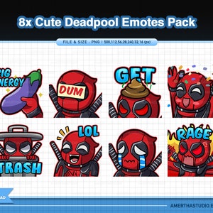 Paquete de 8 gestos de transmisión de Deadpool / gestos kawaii / gestos lindos / gestos de Twitch / gestos de texto / Discord / kawaii