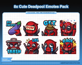 8x Deadpool Streamer Emotes Pack | Kawaii Emotes | Cute Emotes | Twitch Emotes | Text Emote | Discord | Kawaii