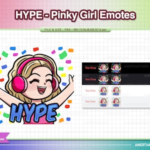 HYPE Pinky Girl Twitch Emote | Kawaii Emotes | Cute Emotes | Twitch Emotes | Text Emote | Discord | Kawaii | Pink Girl