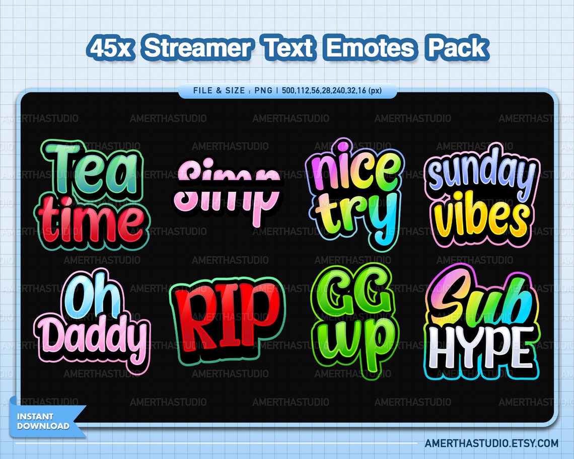 45x Cute Text Emotes Pack | Streamer Emote | Discord Emotes | Youtube ...
