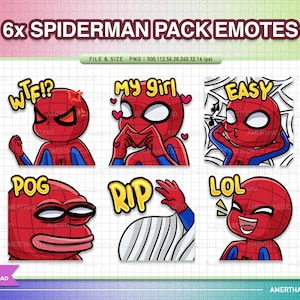 Paquete de 6 gestos de Twitch de Spiderman 1 / Gestos kawaii / Gestos lindos / Gestos de Twitch / Gesto de texto / Discord / Kawaii
