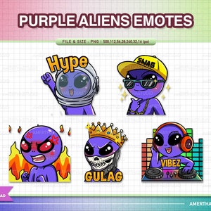 5x Purple Aliens Twitch Emotes | Twitch Emote | Astronaut | Streamer Emote | Discord Emotes | Twitch Graphics | Custom Emotes
