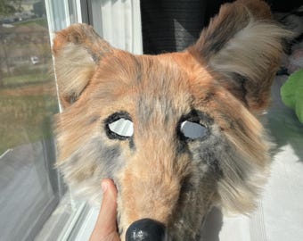 Furred Red Wolf Cosplay Mask: Therian Style