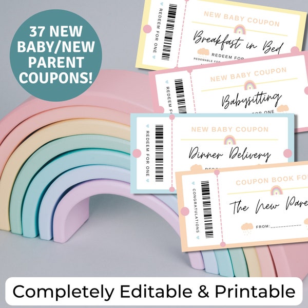 New Parent New Baby Coupon Book PRINTABLE, INSTANT DOWNLOAD, Editable New Baby Coupons, Last Minute Gift