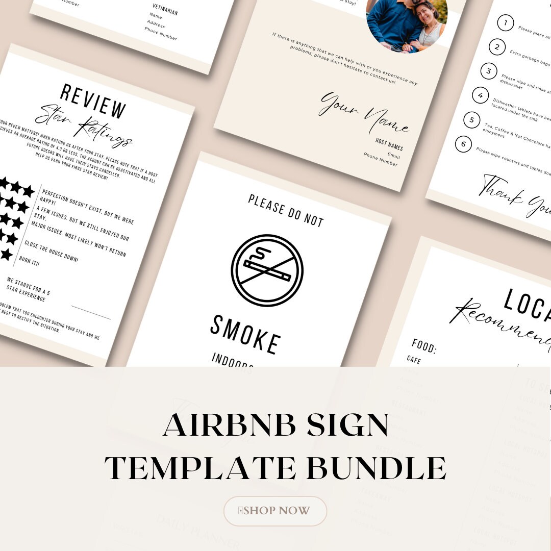 Air BNB Sign Bundle / 10 Signs / Welcome Book / Guest House / Editable ...