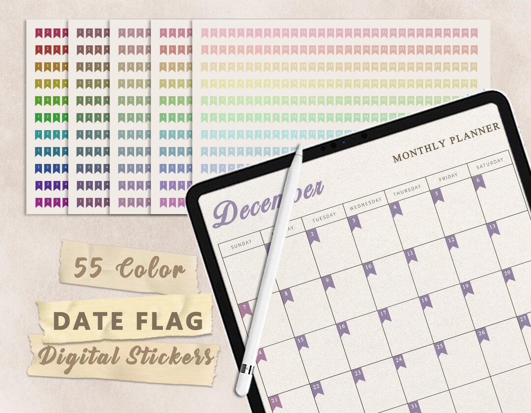 Date Flag Planner Stickers Digital Planner Sticker Jounal - Etsy