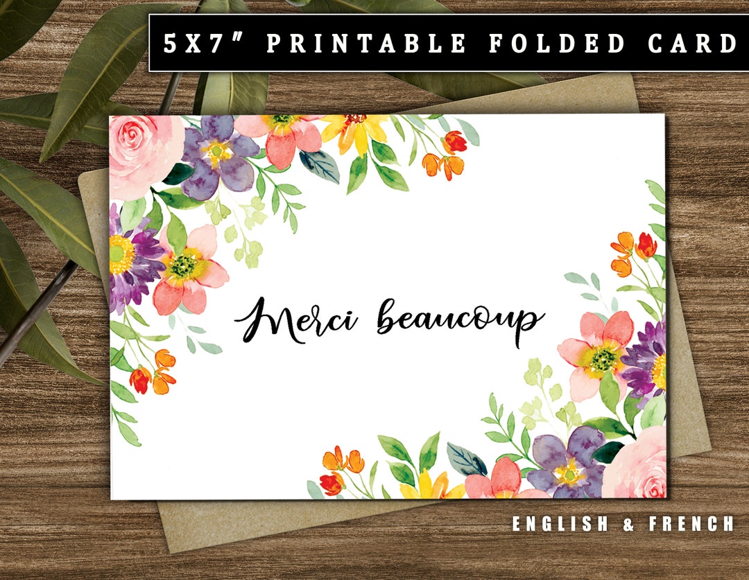 MERCI Carte,printable Thank You Card, Congratulations, Digital Thank ...