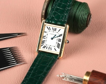 Cartier Tank Alligator Lederarmband für Uhren - Schnellspanner - Benutzerdefinierte Farben erhältlich (Handnaht)
