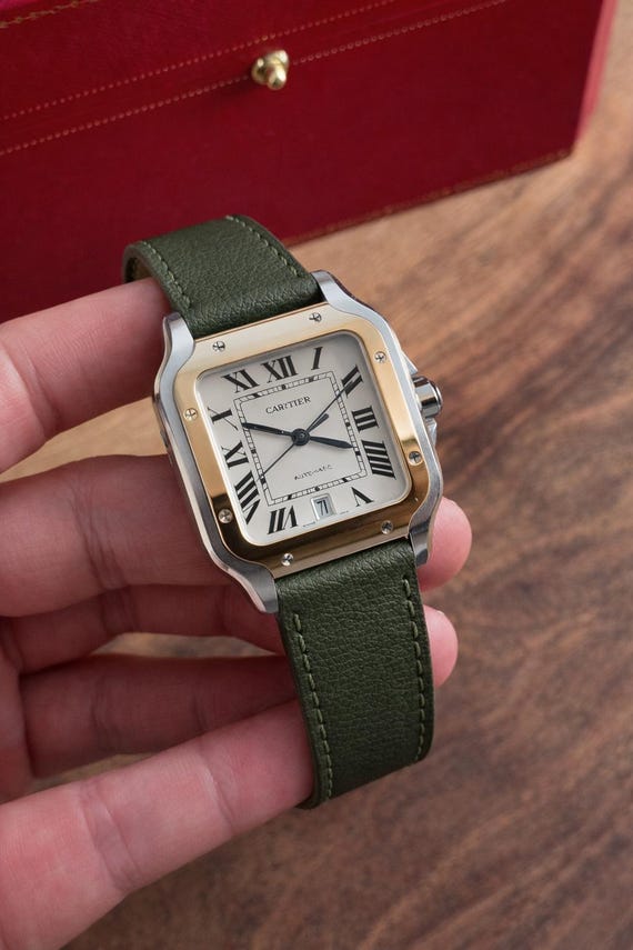 Cartier Santos Leather Watch Strap – Quick Release – Custom Colors Available (Hand Stitching)
