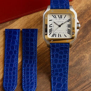 Cartier Santos 100  Shiny Alligator Leather Watch Strap – Butterfly for Buckle - Custom Colors Available (Hand Stitching)