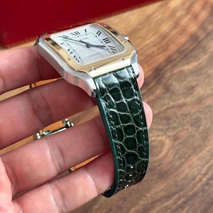 Cartier Santos  Shiny Alligator Leather Watch Strap – Quick Release – Custom Colors Available (Hand Stitching)