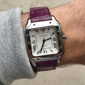 Cartier Santos Large Grain Alligator Leather Watch Strap – Quick Release – Custom Colors Available (Hand Stitching)