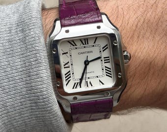 Cartier Santos Large Grain Alligator Leather Watch Strap – Quick Release – Custom Colors Available (Hand Stitching)