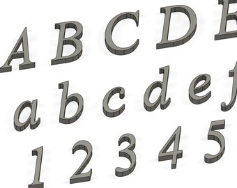 May include: A set of gray plastic letters and numbers, including the alphabet from A to E and the numbers 1 to 5. The letters are in a cursive font, while the numbers are in a block font.