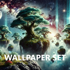Mythical Floating Universe Forest Digital Wallpaper Set - Set of 5