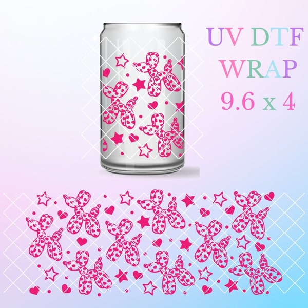 Hot Pink Balloon Dog UV DTF Cup Wrap | Retro | Valentines Day Gift | Ready to Apply Permanent Adhesive | Waterproof | Boujee