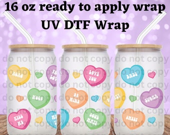 Love Valentines UV DTF Cup Wrap for Glass Can, Ready to Apply and Ready to  Ship 