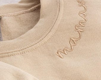 Gepersonaliseerde geborduurde moederstrui met de naam van het kind, kraamcadeau, Moederdagtrui, jubileumt-shirt