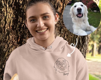 Hunde Hoodie bestickt | Kaputzenpullover mit Haustierfoto und Namen | Geschenkidee für Hunde- oder Katzenbesitzer
