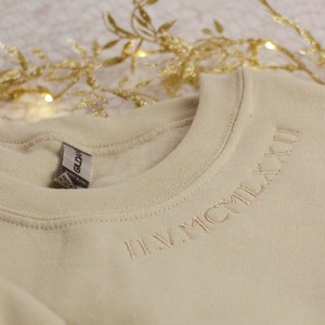 Custom embroidered sweatshirt, your date as Roman numerals, personalized sweatshirt for Valentine's Day or anniversary, image 1
