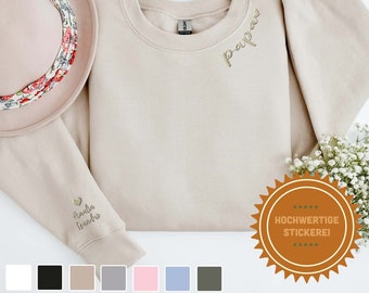 Papa Sweatshirt mit Stickerei personalisiert mit Kindernamen, Geschenk Vatertag Pullover Geburtstag  T-Shirt Jahrestag