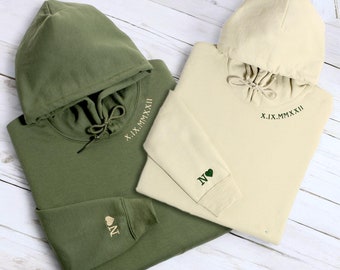 Geborduurde bijpassende trui voor partners - Romeinse cijfers - Gepersonaliseerde datum - Cadeau-idee voor verloving, bruiloft, Valentijnsdag, jubileum