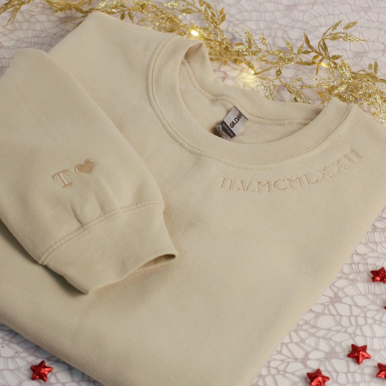 Custom embroidered sweatshirt, your date as Roman numerals, personalized sweatshirt for Valentine's Day or anniversary, image 4